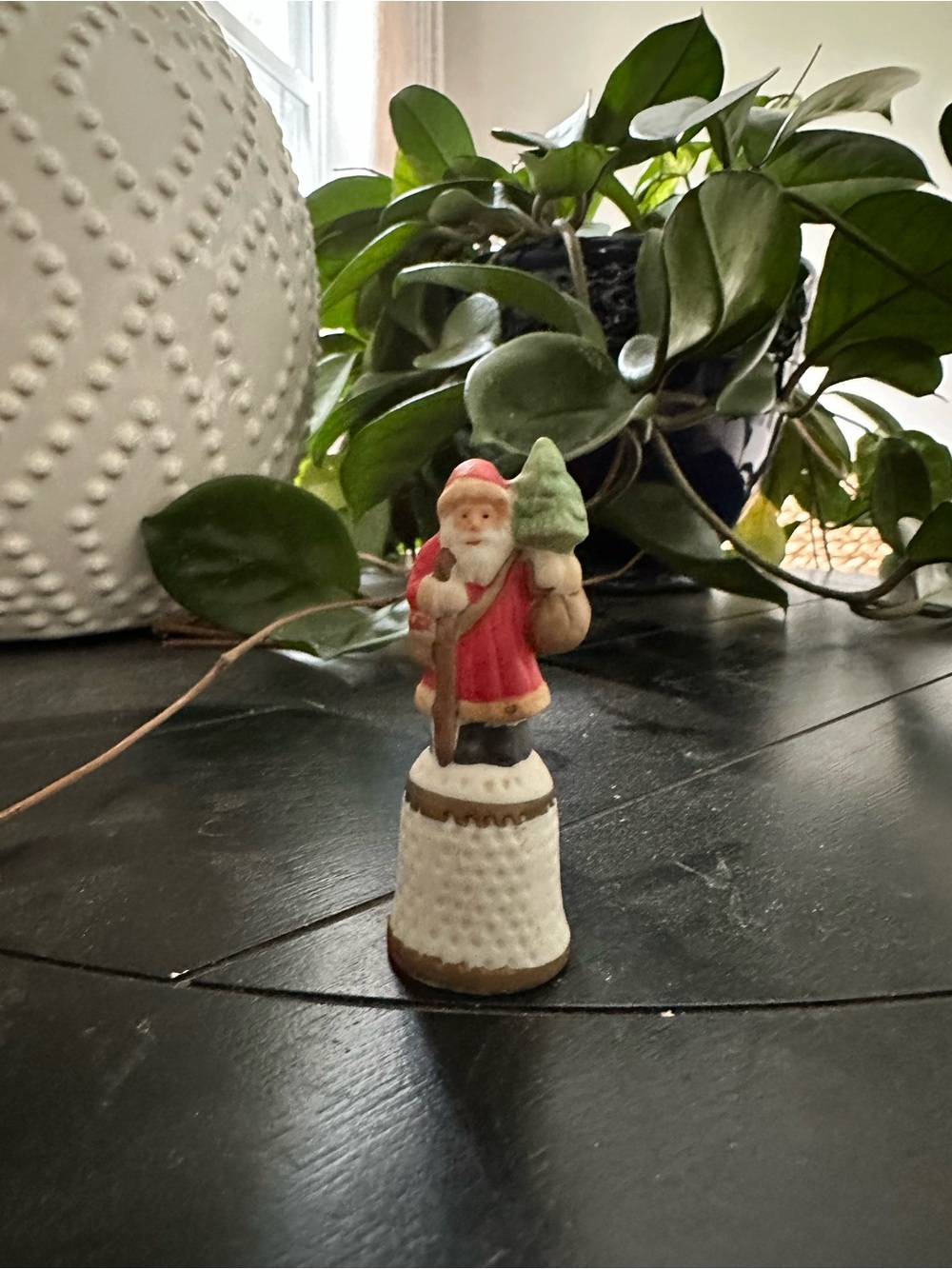 Vintage Enesco Porcelain Santa Thimble Trinket